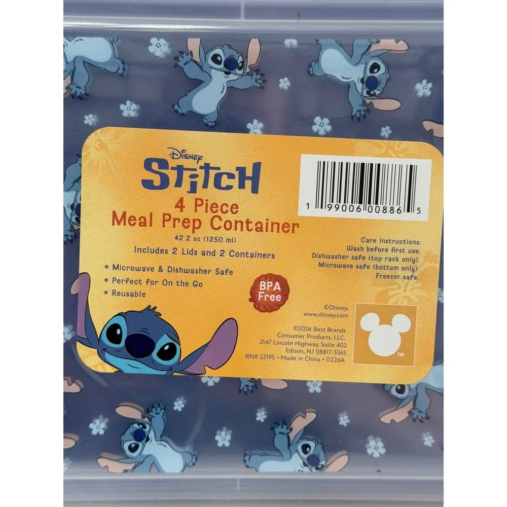 Disney Stitch 4 Piece Meal Prep Container Set 42.2oz Blue Lilo & Stitch New